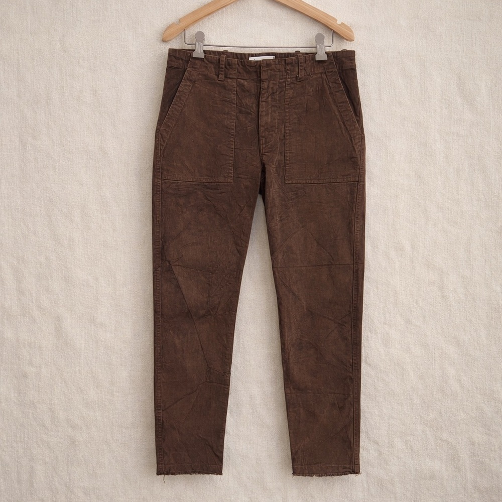 NILI LOTAN Micro Corduroy Utility Pants Straight Leg Brown Luxury Minimalist